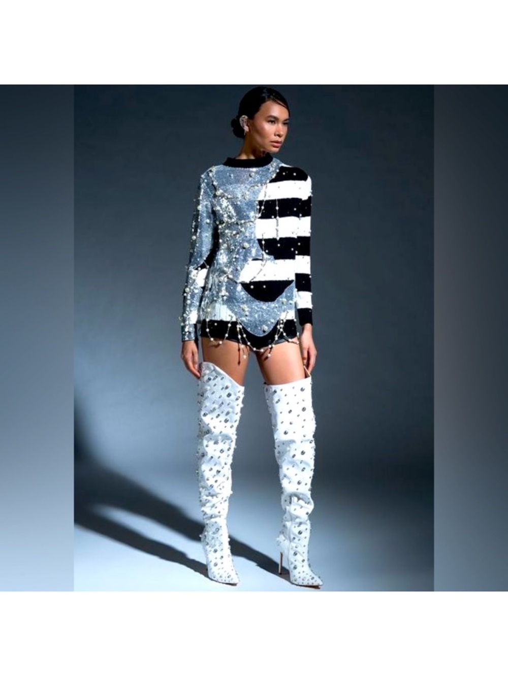 ISO!!! Azalea Wang Embellished White Over-the-Knee Stiletto Boots
